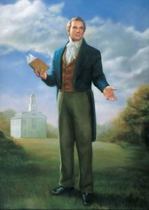 Joseph Smith holding a Book of Mormon in Kirtland, Ohio