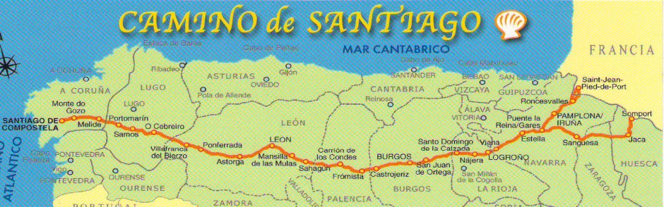A map of the Camino de Santiago -The Way of St. James, Frances (French route)