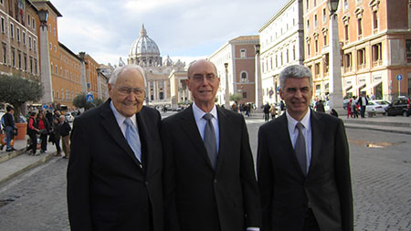 NOVEMBER 17, 2014 - at the Vatican, Rome by invitation to the Pope's International Interreligious Colloquium on the Complementarity of Man and Woman, - Elder L. Tom Perry, President Henry B. Eyring and Elder Bishop Gérald Caussé
