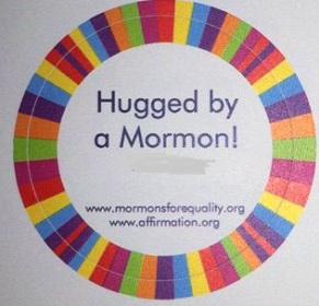 hugged by a mormon sticker